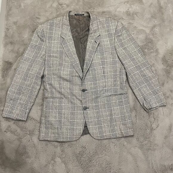 Vtg Fabrizio Cellini Wool Silk Blazer Plaid Check Jacket 42R Made Canada Career‎ - Picture 1 of 14